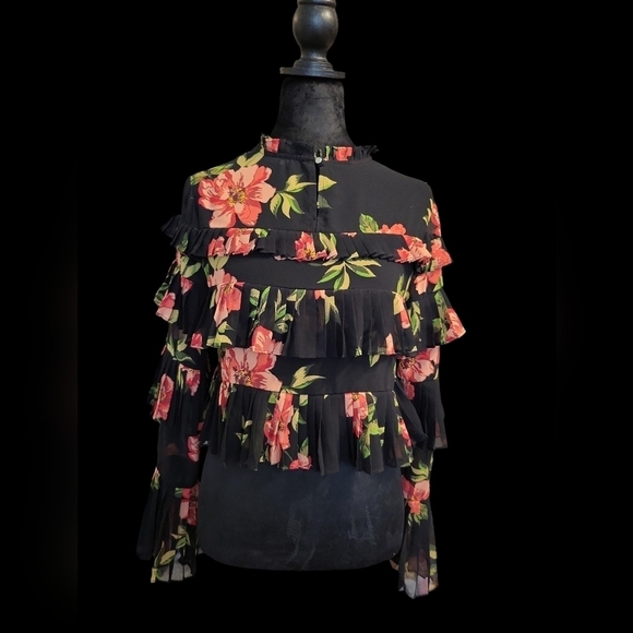 Forever 21 Crop Top Floral Ruffle L/S Top Med - Picture 10 of 12